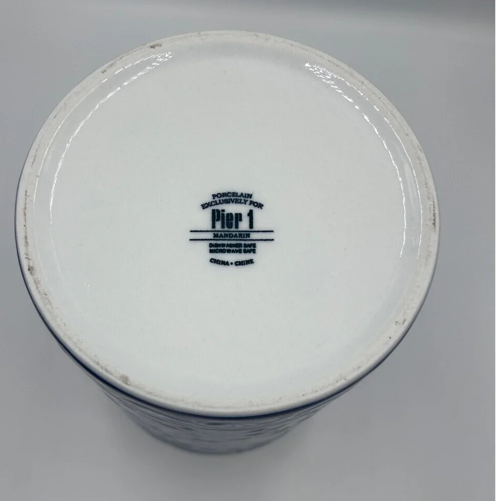 Pier 1 Mandarin Blue and White Floral Porcelain Canister with Lid 9.5